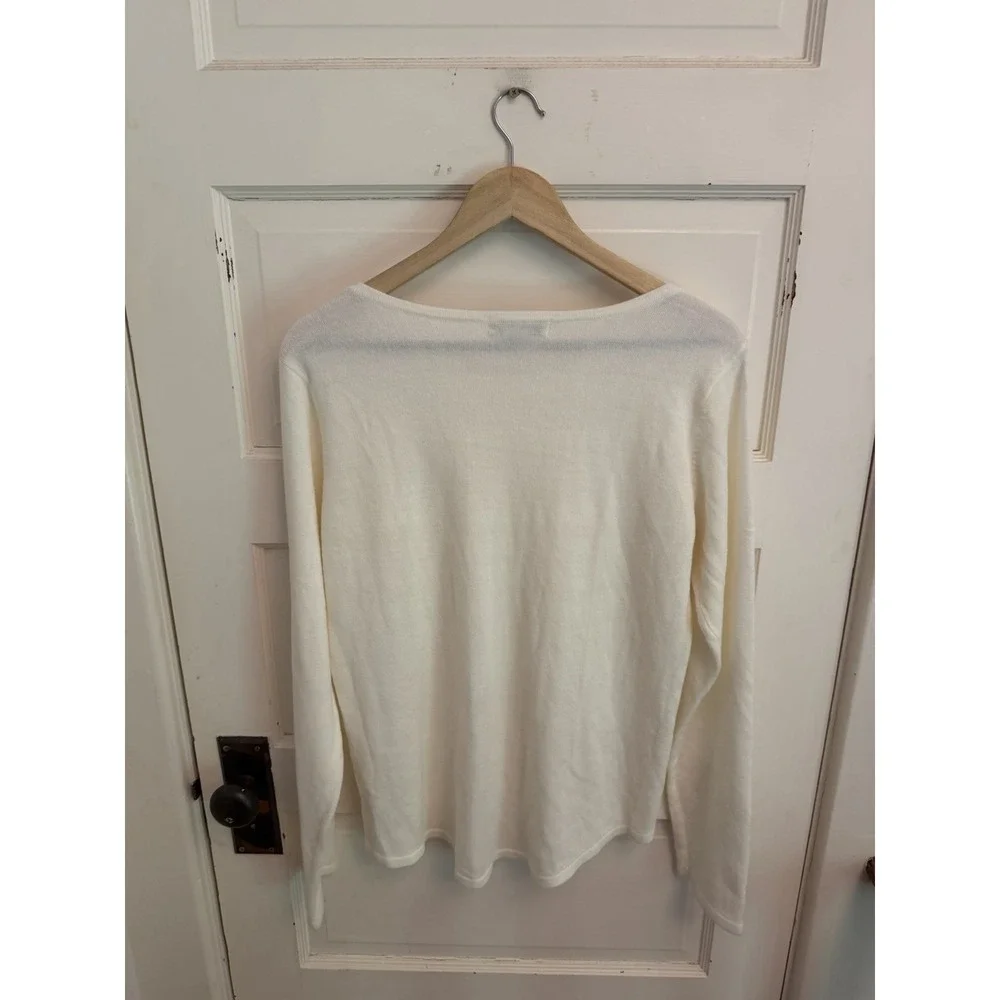 Liz Claiborne Women's Ivory Boatneck Beaded Acrylic Knit Sweater Size Large